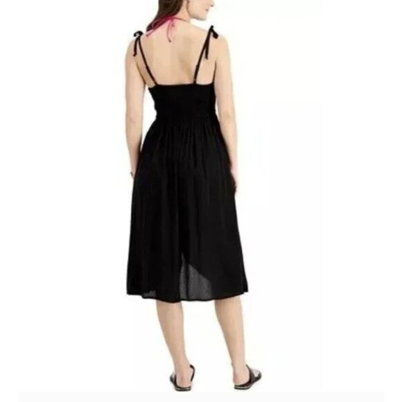 Miken Juniors Smocked Midi Dress Swim Cover-up Black Size M NWT - Picture 2 of 9